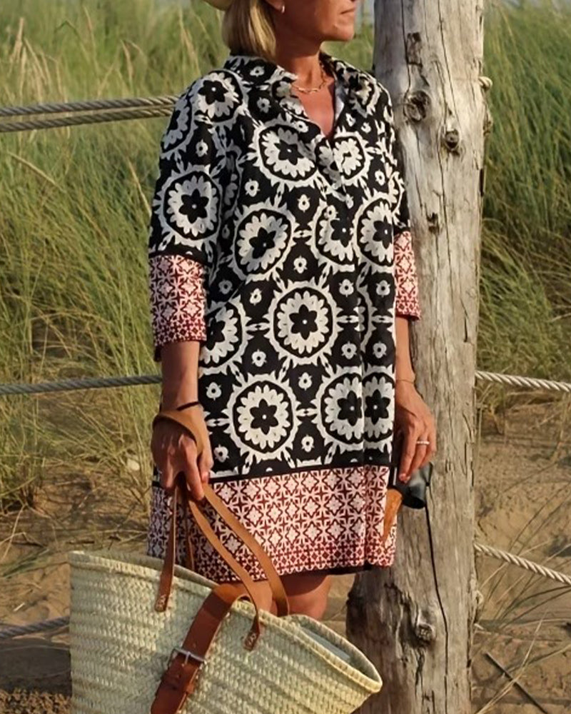 Kleid Ethno-Stil Dreiviertelarm