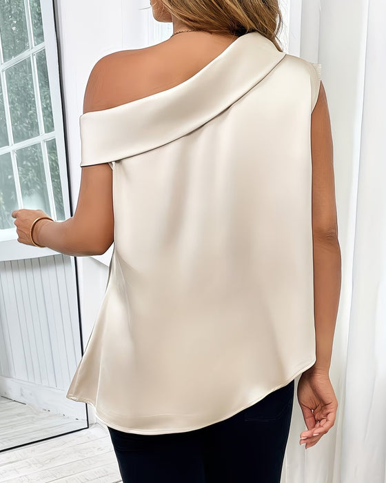 Bluse Ein Schulter Kurzarm Satin
