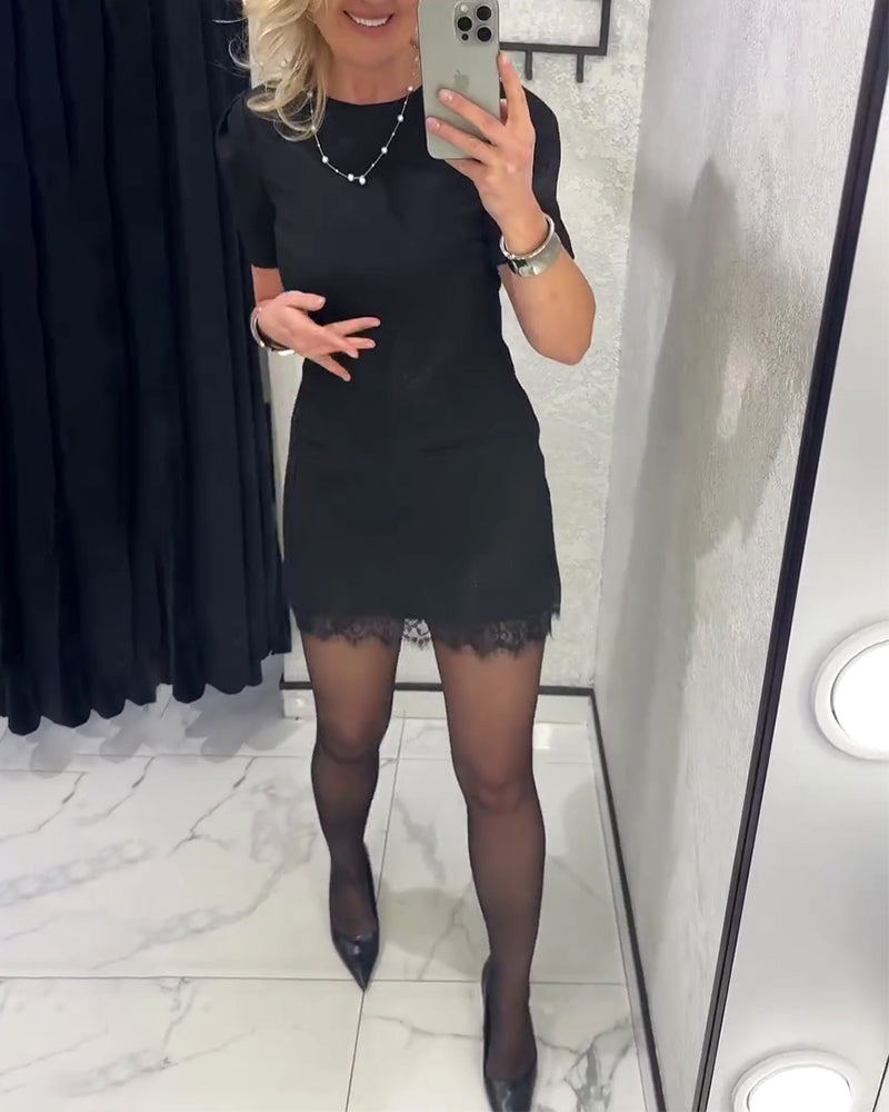 Kleid Puffärmel Spitze Patchwork