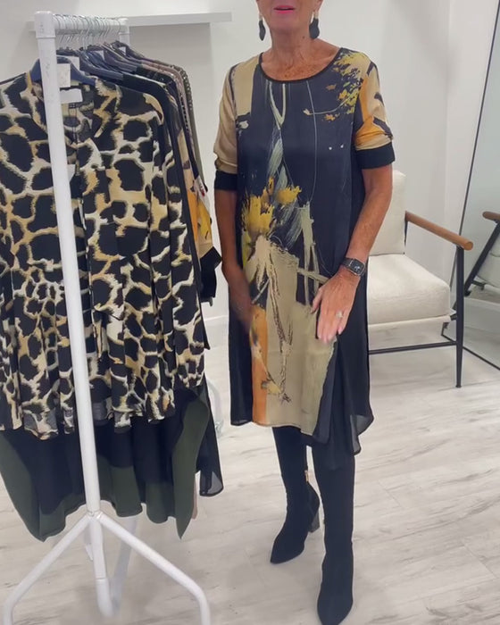 Kleid mit Rundhals-Ausschnitt und Retro-Print