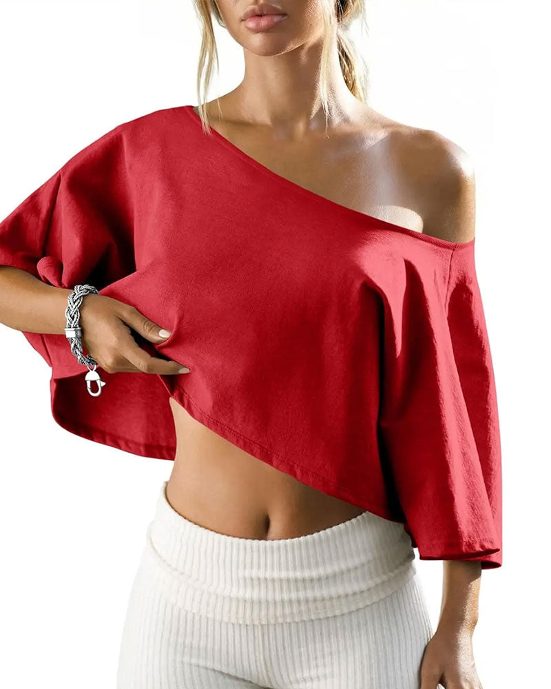 T-Shirt Ein-Schulter Cropped Cold Shoulder