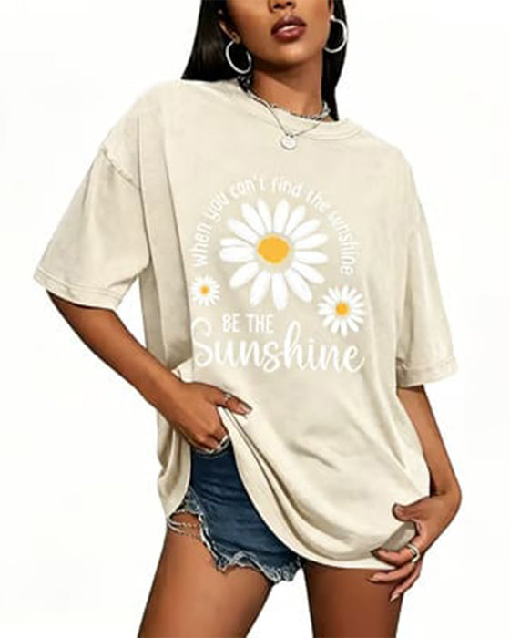 Casual T-Shirt Daisy Print Rundhals