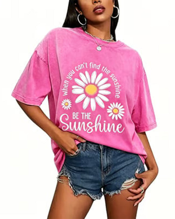 Casual T-Shirt Daisy Print Rundhals