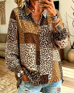 Hemd Revers Knopf Leopard Karo