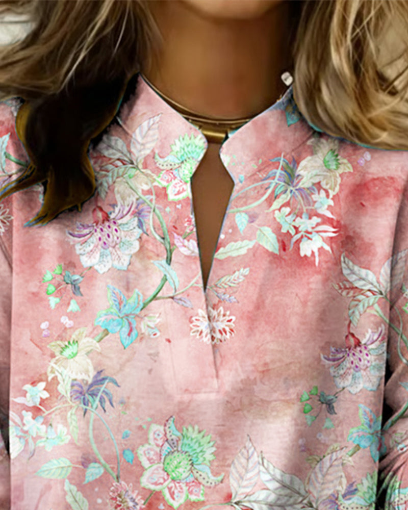 Bluse Stehkragen langärmelig floral