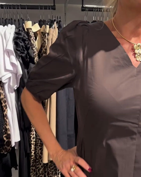 Kleid V-Ausschnitt Tasche Lässig