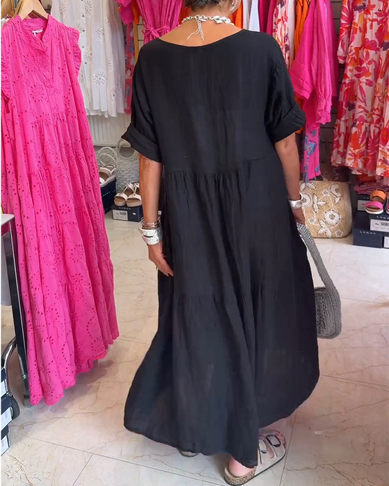 Kleid Plissiert Lässig Einfarbig