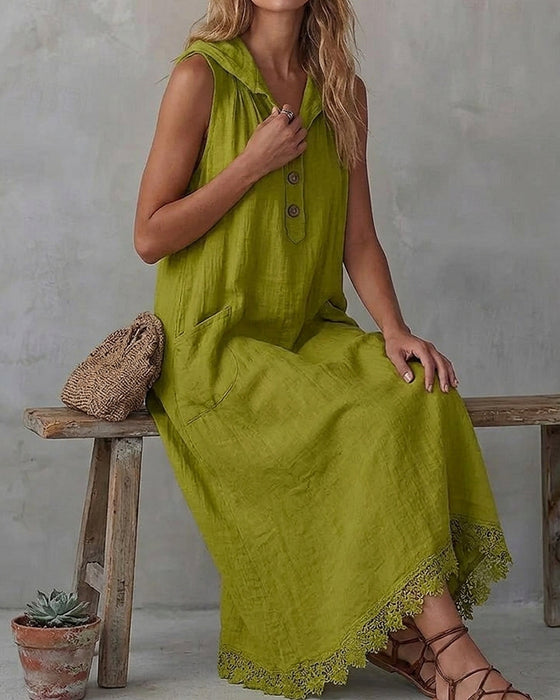 Kleid Kapuzen Ärmellos Spitze Patchwork