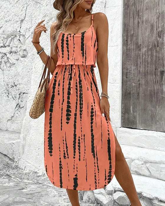Kleid Unregelmäßiges Muster Schlitz Camisole