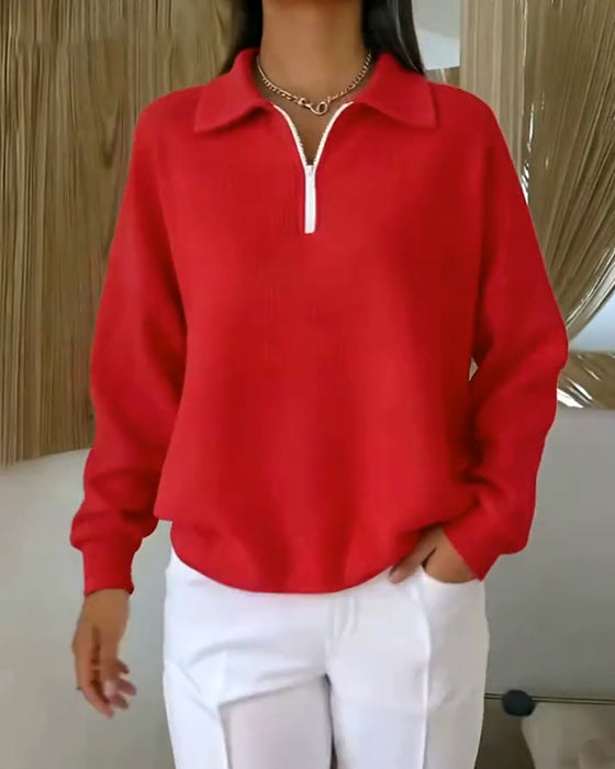 Modisches Sweatshirt Mit Halbem Reißverschluss Und Kragen