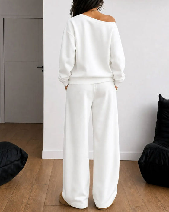 Set Eine Schulter Lässig Sweatshirt Lange Hose