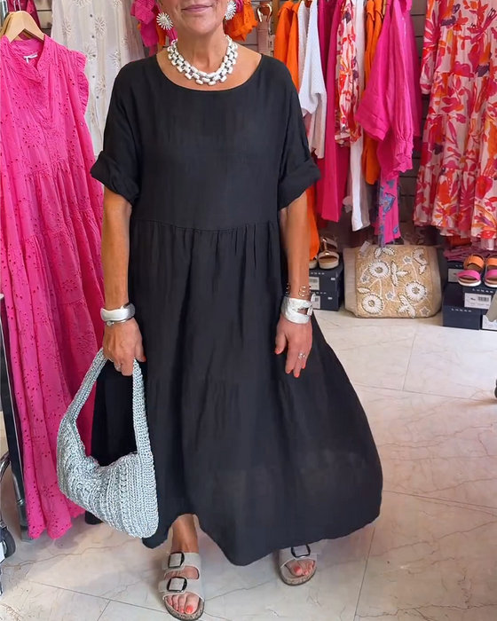 Kleid Plissiert Lässig Einfarbig
