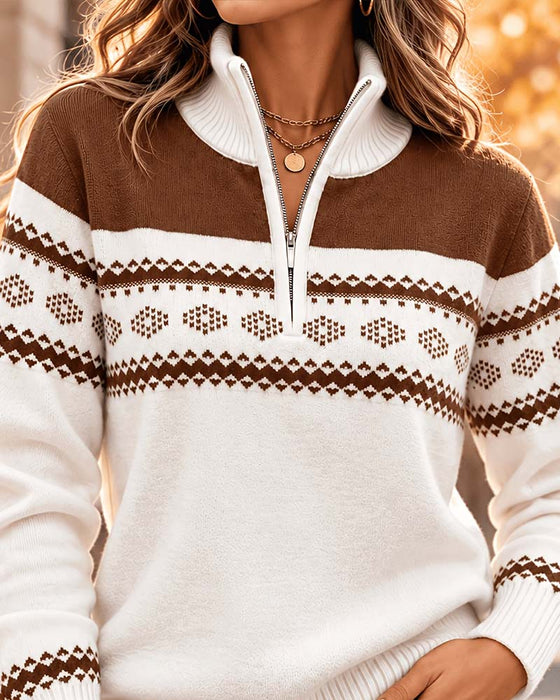 Pullover Halber Reißverschluss Stehkragen Locker