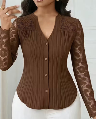 Bluse Spitze Patchwork Slim Fit