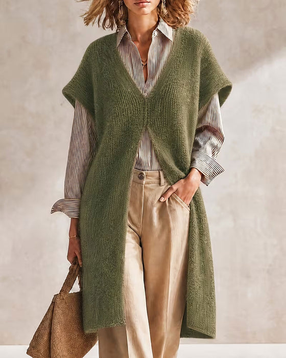 Pulloverkleid Einfarbig V-Ausschnitt