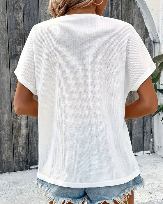 T-Shirt Rundhalsausschnitt Knopf Gestrickt