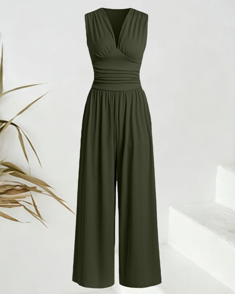 Jumpsuit Unifarben gerippt ärmellos