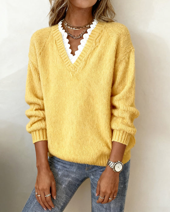 Eleganter Pullover Mit V-Ausschnitt Und Rüschen