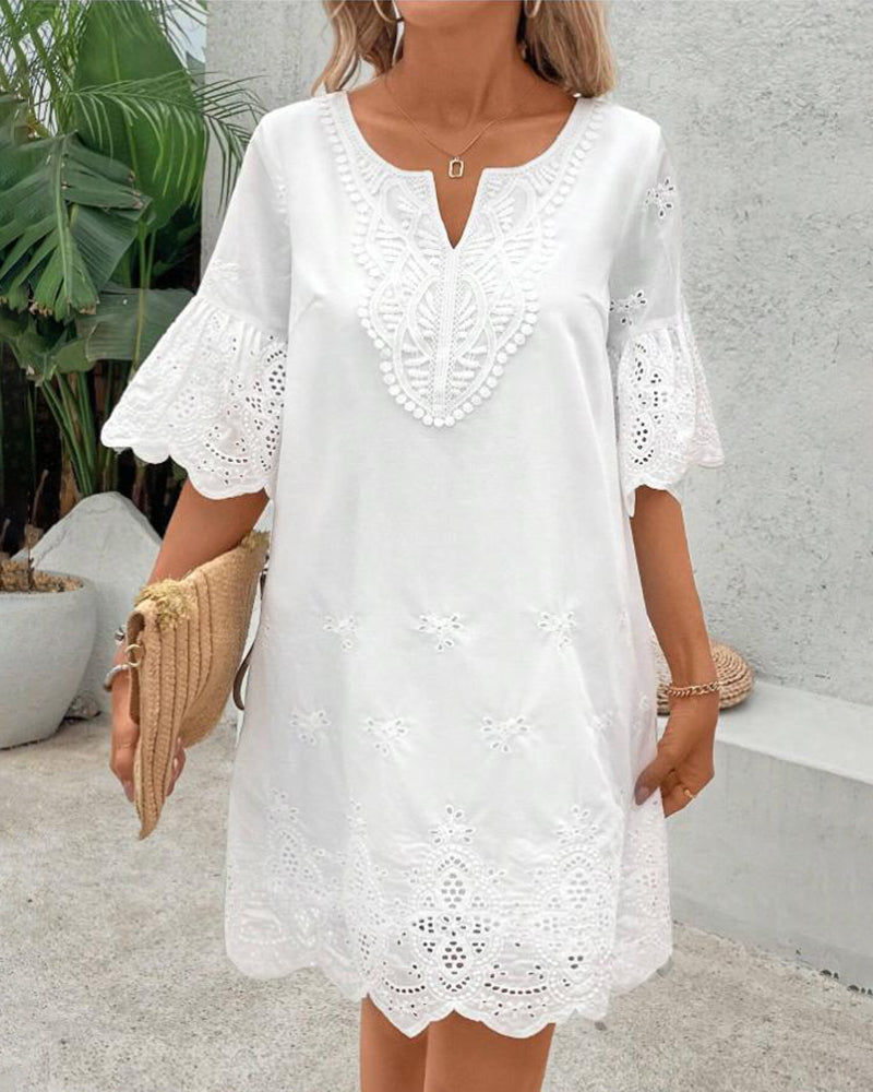 Kleid Hohl Spitze Fünfpunkt-Ärmel