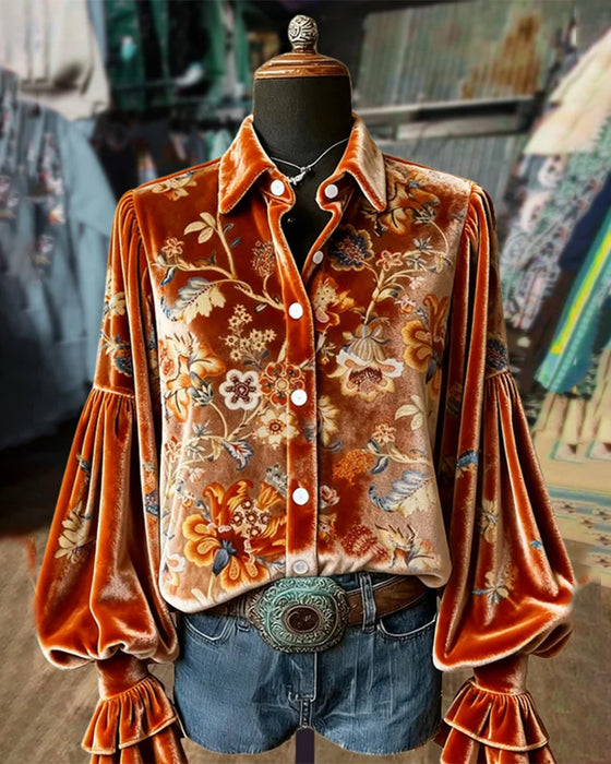 Bedrucktes Hemd mit Laternenärmeln