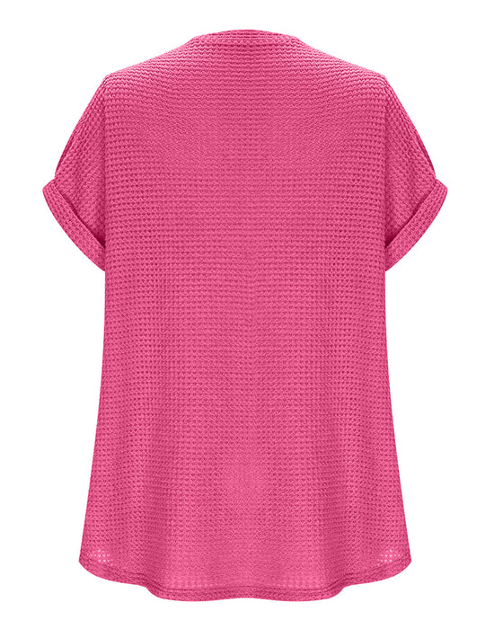 T-Shirt Damen Waffelstrick V-Ausschnitt Lässig Sommer
