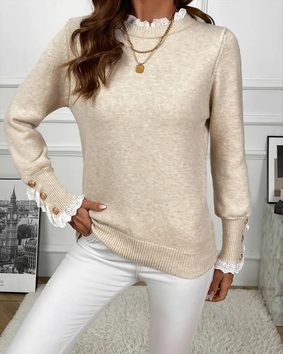 Eleganter Pullover Mit Spitzenbesatz