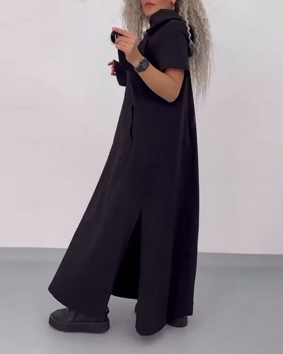 Kleid Einfarbig Kapuzenpullover Freizeit