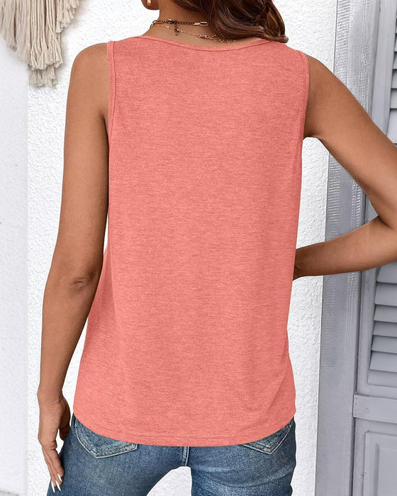 Tanktop Uni Farbe V-Ausschnitt Ärmellos Locker