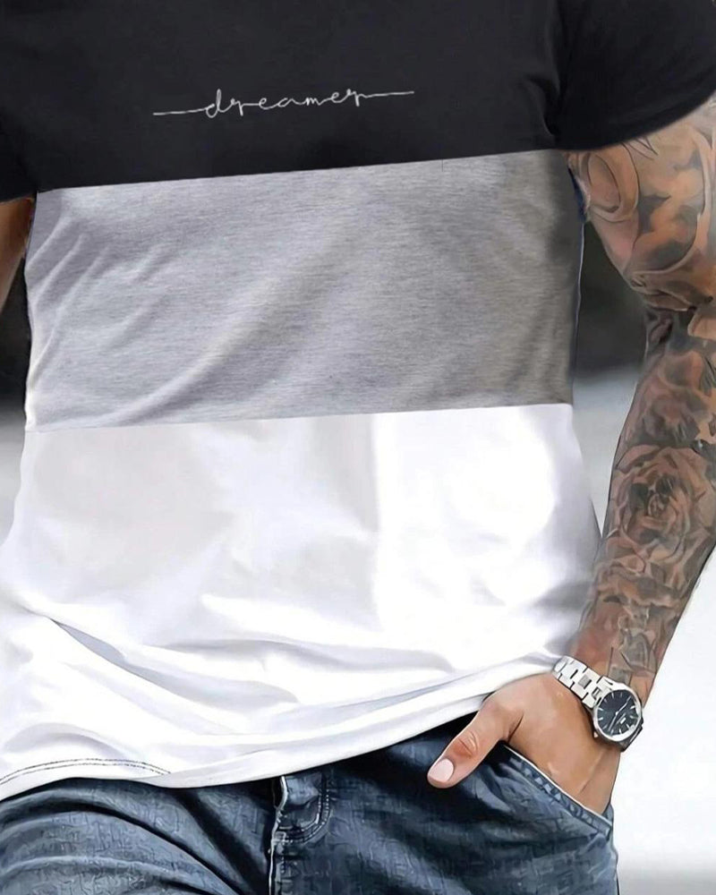 T-Shirt Farbblock Rundhals Kurzarm