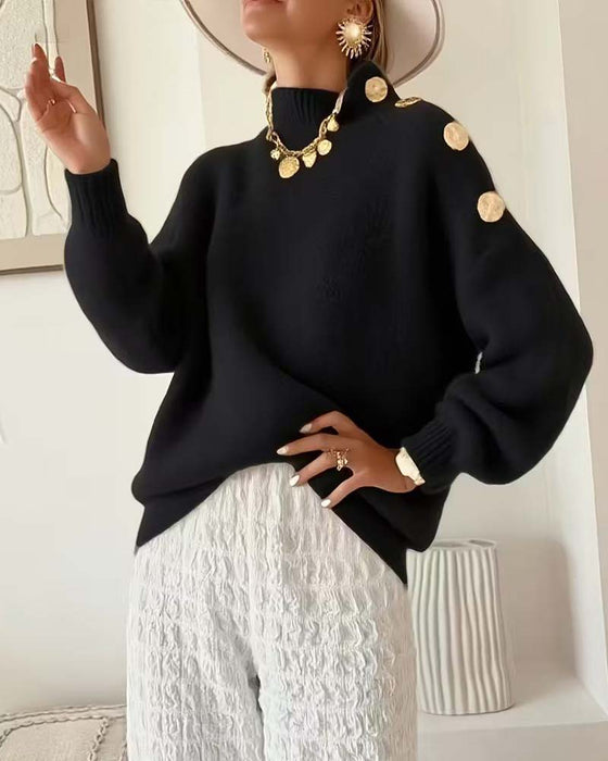 Lässiger Pullover Mit Metallknöpfen