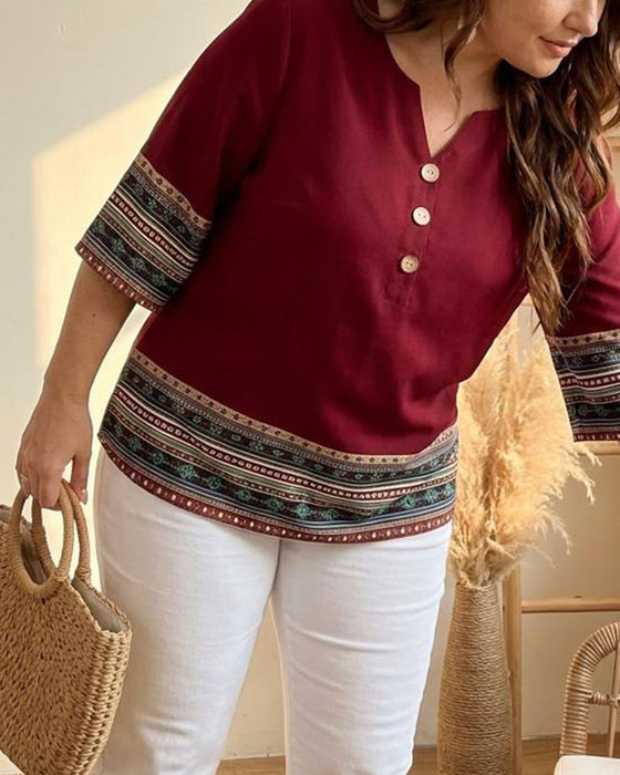 Bluse Ethno-Stil gestreift dreiviertelarm