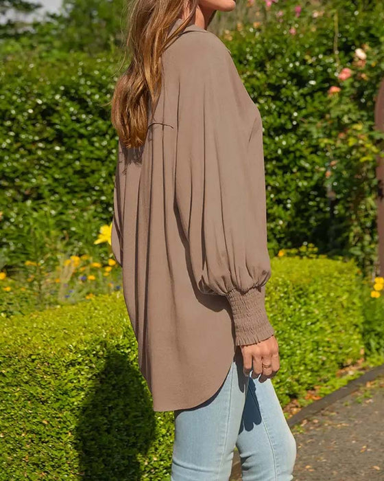Bluse Locker Tasche Unifarben Elastik-Bündchen