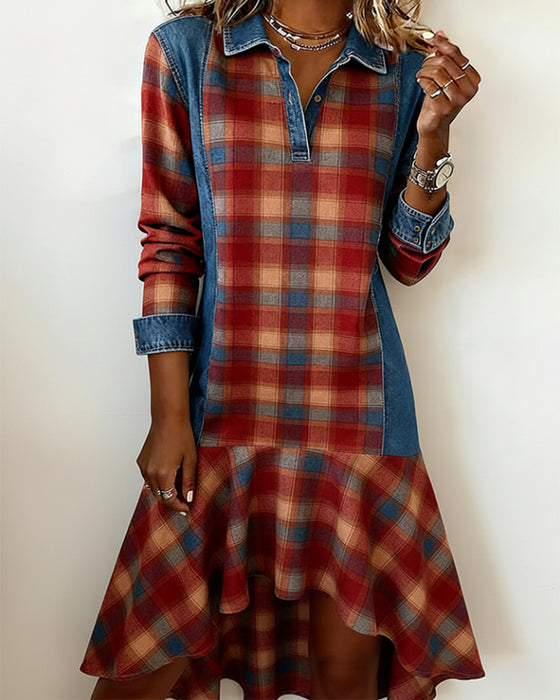 Kleid kariert Revers Mode