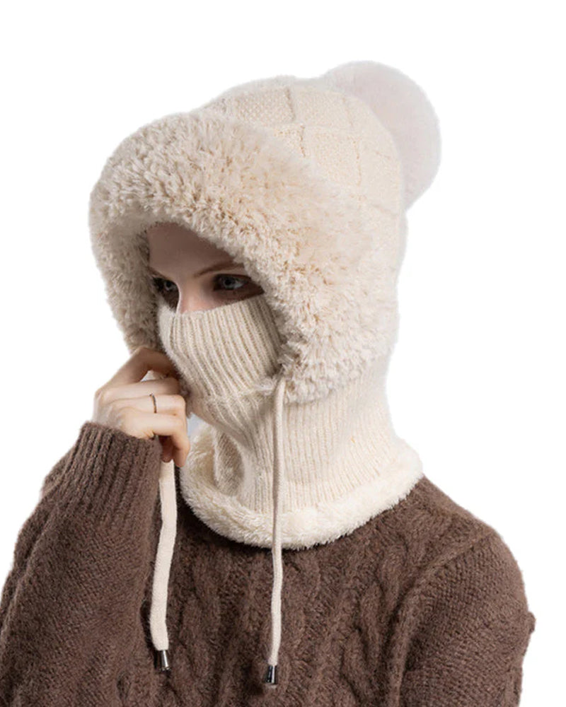 🔥Stylische Dick Gestrickte Wintermütze – Mit Warmem Gesichtsschutz Und Schal🧣