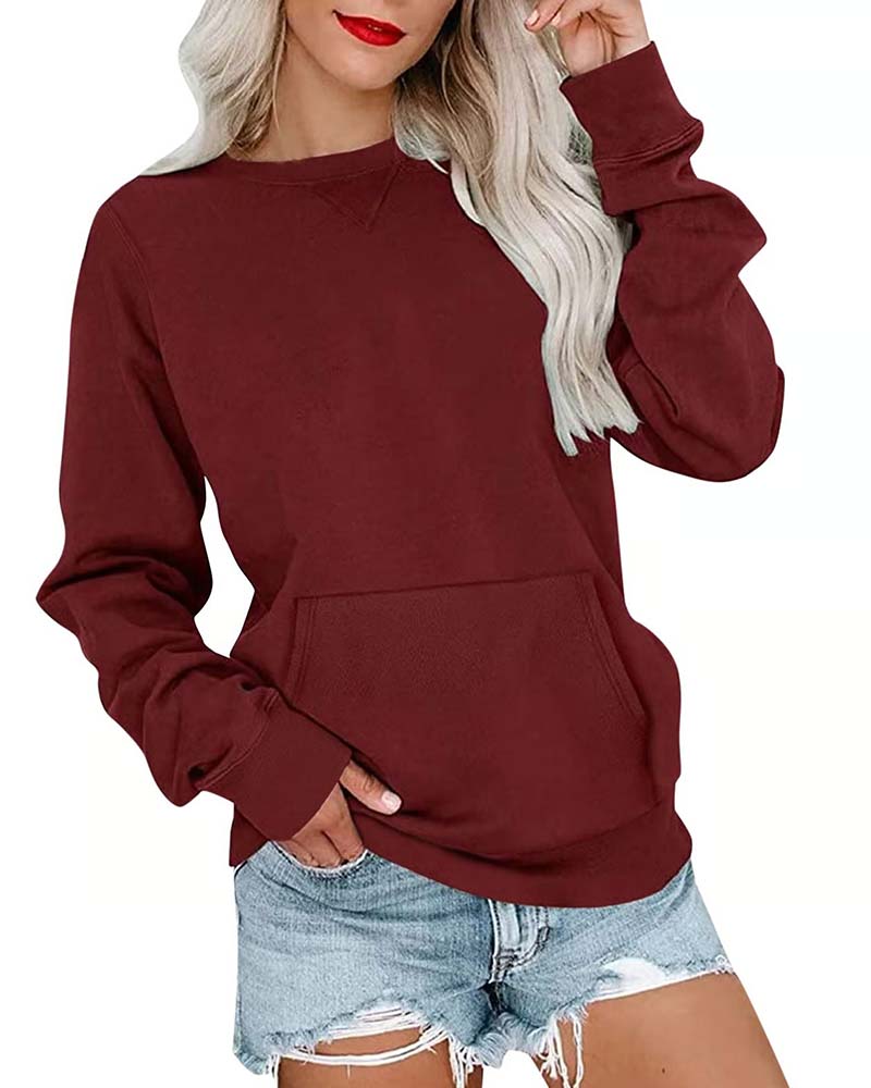 Sweatshirt Einfarbig Rundhals Langarm Lässig