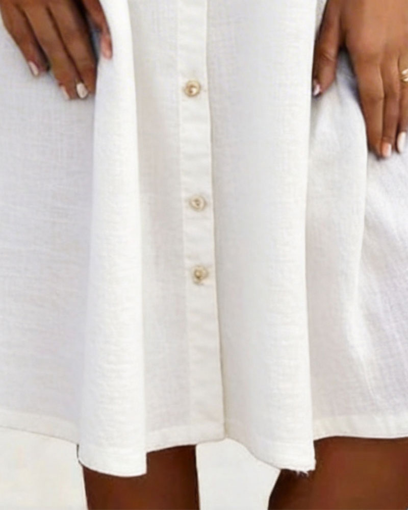 Kleid Umlegekragen Baumwollleinen Knopfleiste Hemdenstil