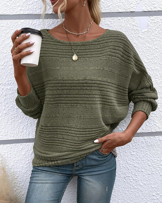 Einfarbiges Langarmshirt mit Rundhals und Streifen