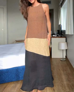 Kleid Ärmellos Farbblock Lässig