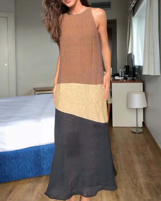 Kleid Ärmellos Farbblock Lässig