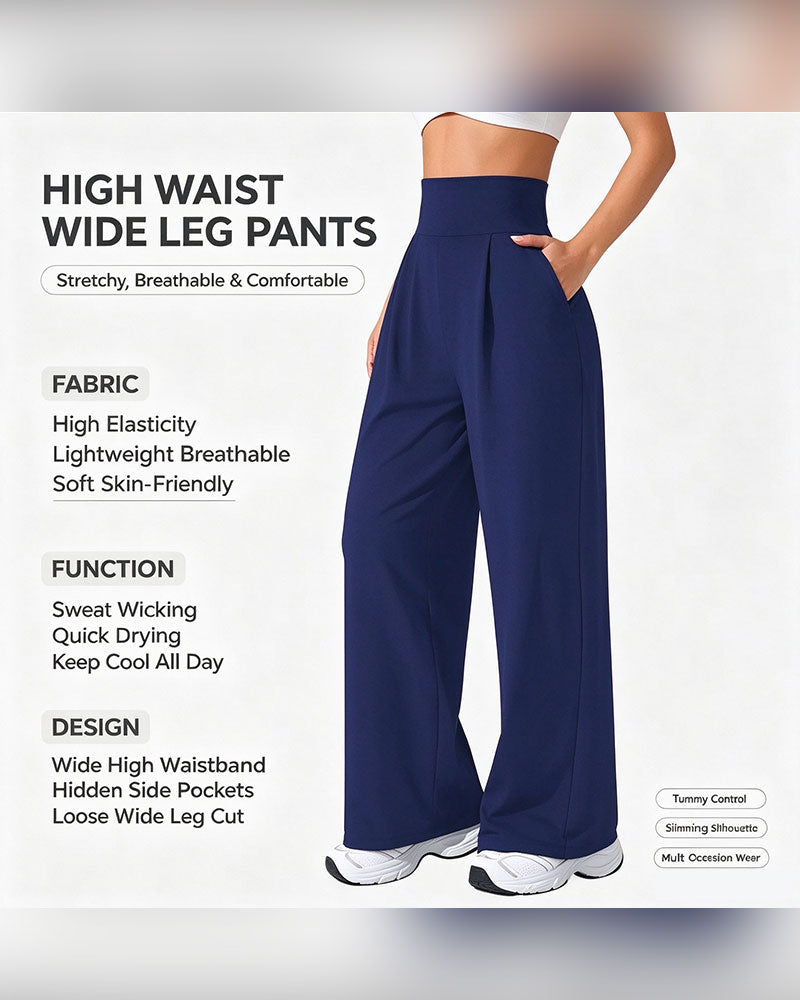 Hose Hohe Taille Tasche Einfarbig Weites Bein