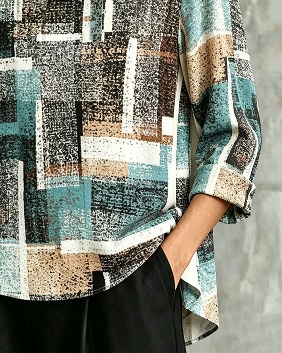 Bluse Geometrischer Druck Slouchy Hals Ellenbogenlang Ärmel