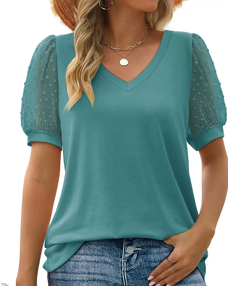 Bluse Einfarbig Mesh Puffärmel