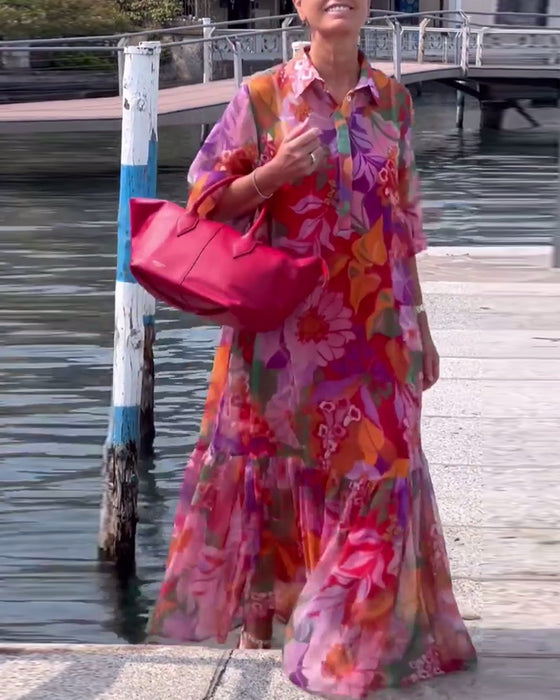 Kleid bunt bedruckt Laternenärmel locker