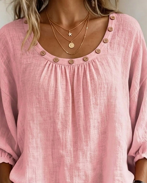 Bluse Rundhals Knopf Locker
