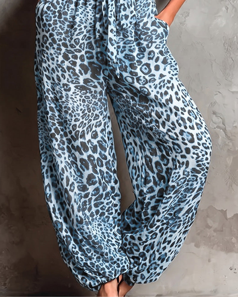 Jumpsuit Leopardenmuster Träger Weites Bein