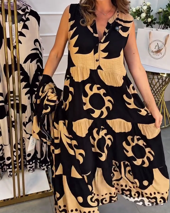 Kleid Lässig V-Ausschnitt Mit Print