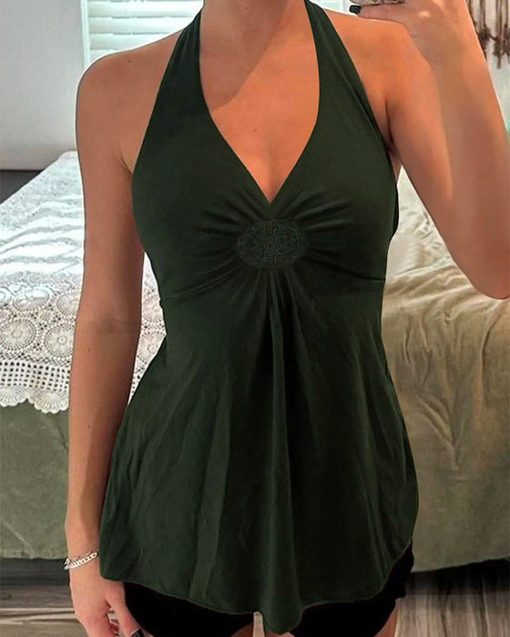 Tank Top Halter V-Ausschnitt Twist Uni