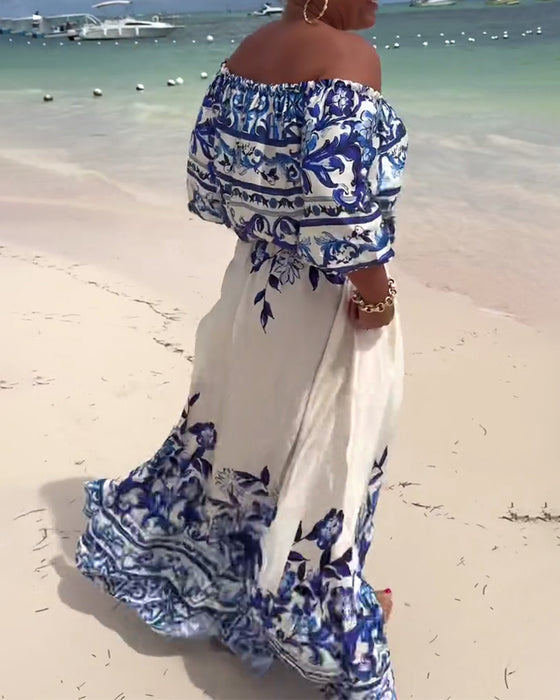 Kleid Off-Shoulder Bedruckt Resort