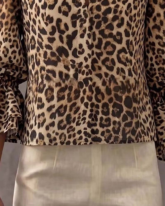 Bluse Leopard Rüsche Lässig