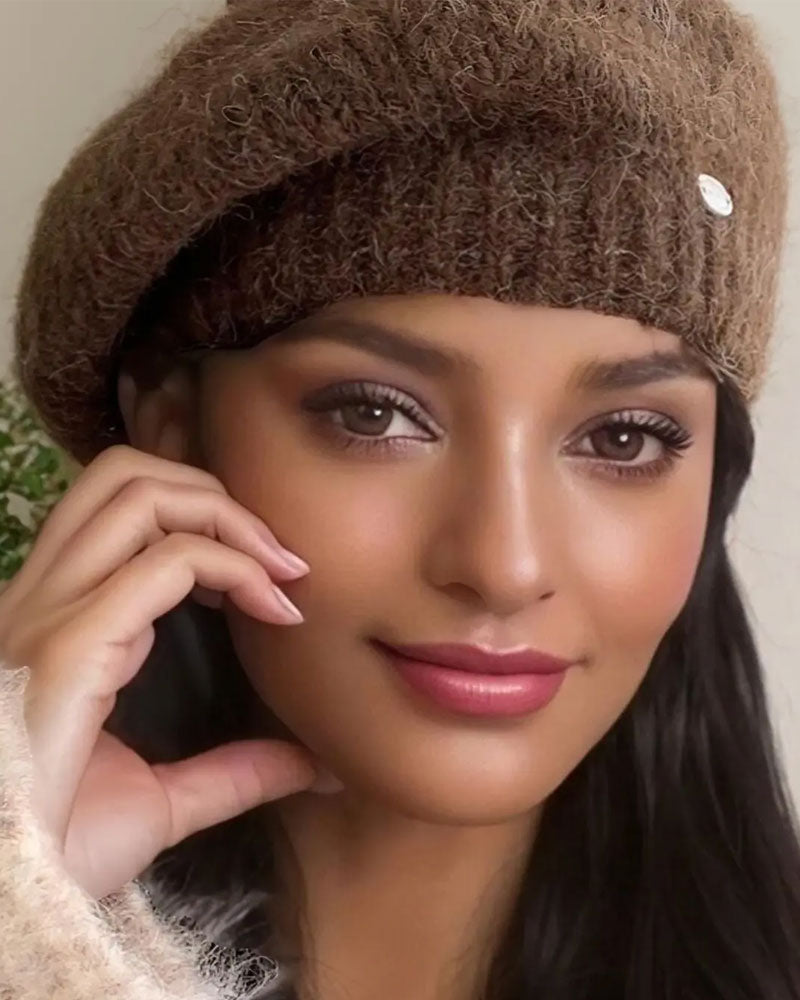 Damen Einfarbig Gestrickte Baskenmütze Beanie